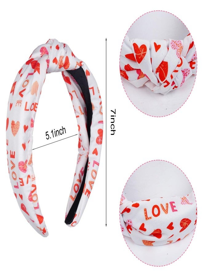 Sucrain 3pcs Valentine Headband Printed LOVE Red Heart Knotted Head Band Valentine’s Day Knotted Hairband for Women Girls Valentine Party Gifts - Image 2
